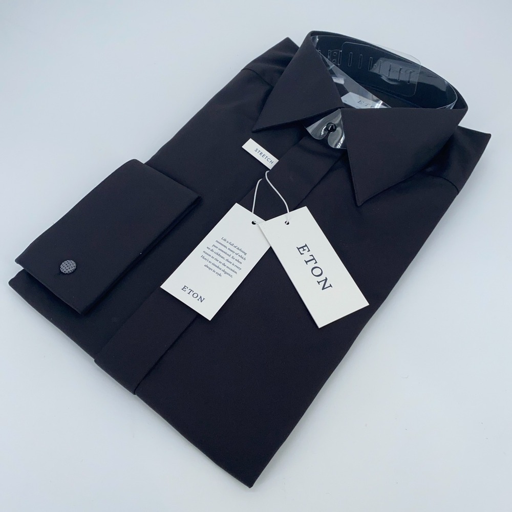 Eton Dress Shirt Mens‎ M 15 1/2 - 39 Black Fine Twill Stretch Contemporary Fit